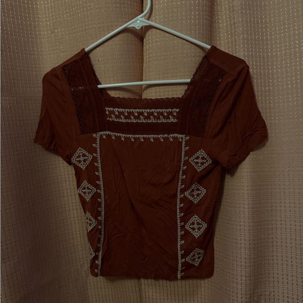 American Eagle Outfitters deep red Embroidered Blouse